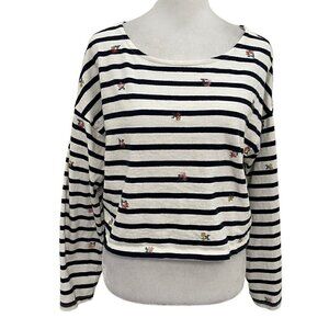 Madewell Embroidered Stripe Cropped Long Sleeve Tee T-Shirt size Small
